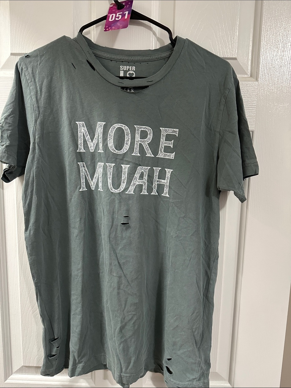 More Muah Distressed Short-Sleeve Tee - Olive Green